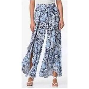 Blue/White Floral Wide Leg Pants - Cato Size Medium